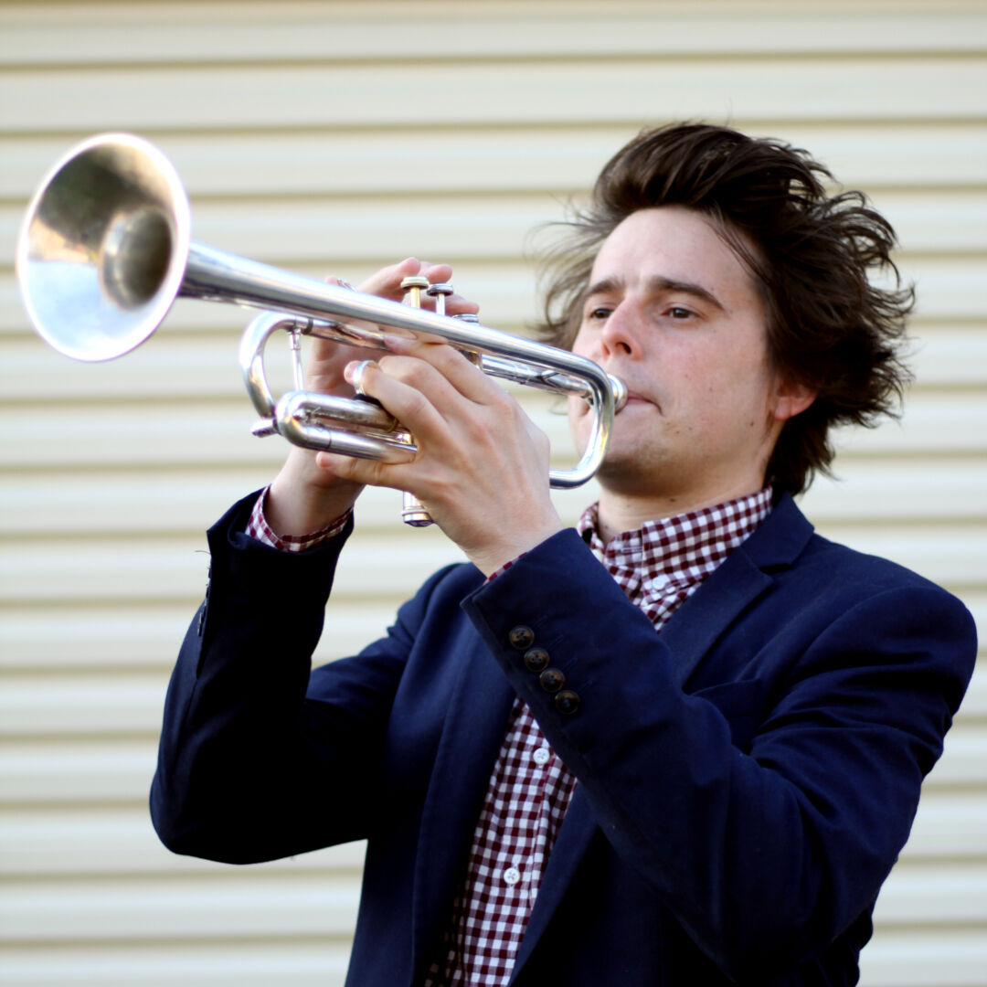 Sam Nester playing trumpet.