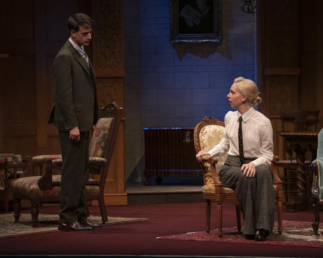 Tom Conroy & Charlotte Friels in the 2022 Australian production of The Mousetrap. Photography by Brian Geach 